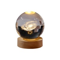跨境发光底座3d内雕星系太阳创意桌面摆件氛围灯玻璃水晶球小夜灯